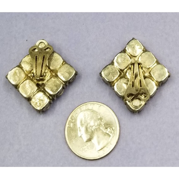 Big Sparkling Clear Rhinestones Diamond Clip Earrings, 1950s, Vintage E157 - Picture 3 of 3